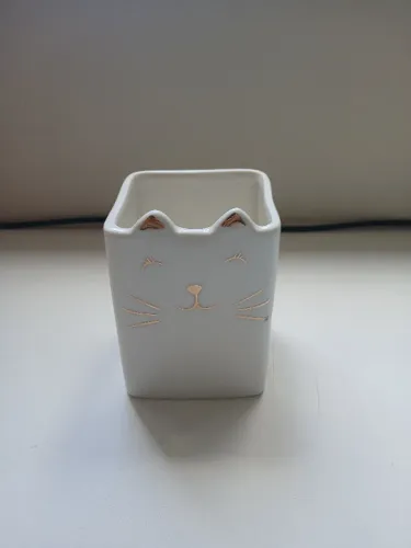 Porta pincéis gatinho de cerâmica