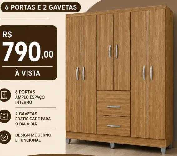 Guarda roupa novo 6 portas e duas gavetas 
