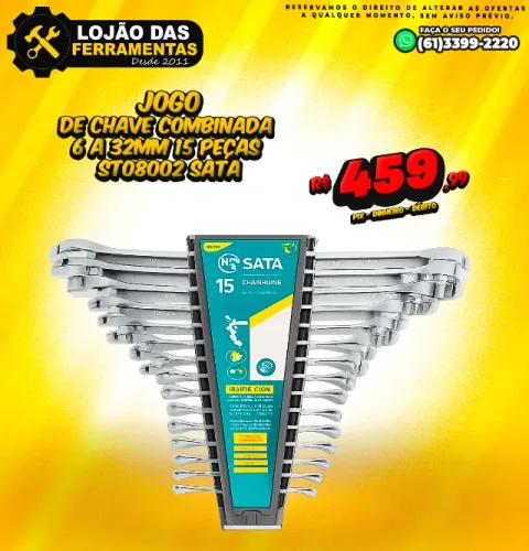 Jogo de Chave Combinada 6 a 32mm 15 Peças ST08002 Sata