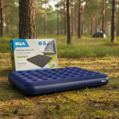 Colchão Inflável King Casal Azul p/ Camping e Praia.
