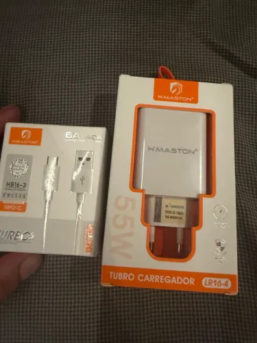 Kit Carregador Turbo H?Maston 55W + Cabo USB-C 6A - Novo