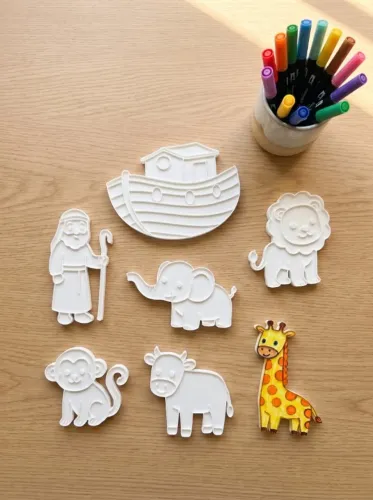 Arca de Noé para Colorir em Impressão 3D Kit Bíblico Infantil com 7 Peças para Atividades
