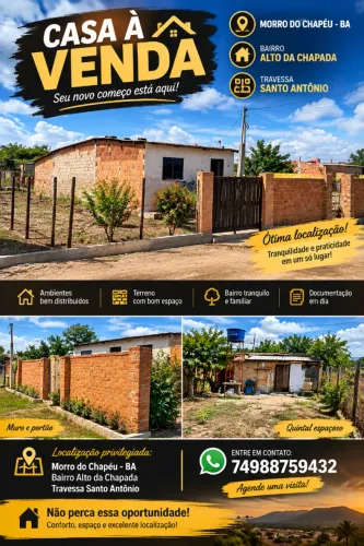 Casa com terreno espaçoso em morro do chapéu no alto da chapada Tv santo Antônio