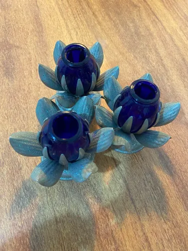 Castiçal vidro azul