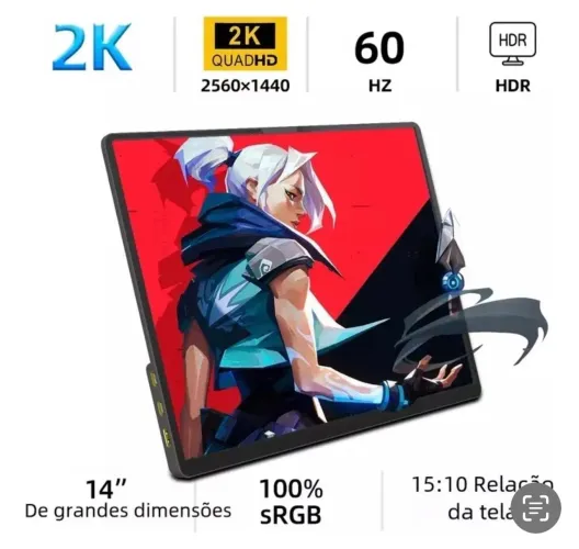 Zsus 2160*1440 monitor portátil de 14 polegadas 2k 60hz para laptop xbox ps4/5 switch