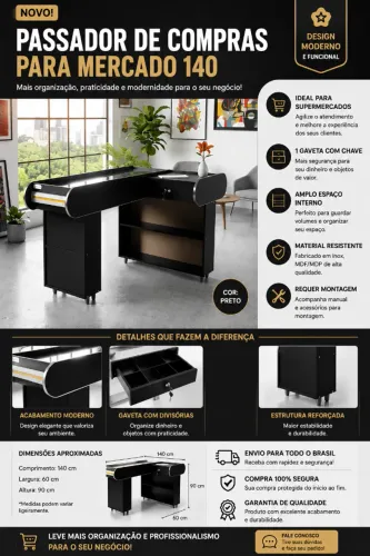 Checkout Passador de Compras Caixa 140 Preto