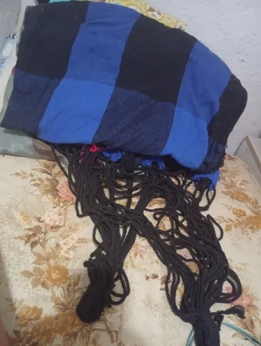 Rede de Descanso Casal Xadrez Azul e Preto - 2m - Conservada