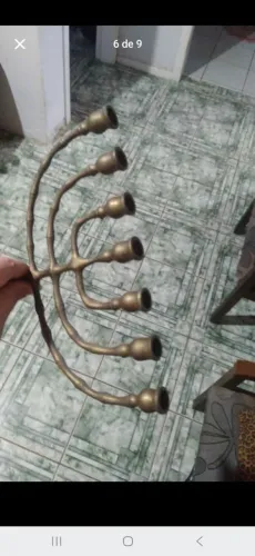 Conjunto religioso menorá em bronze com todas peças em ótimo estado anos 40 
