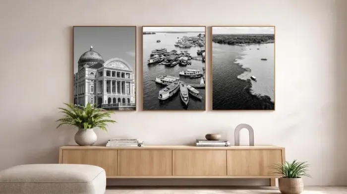 kit 3 Quadros Decorativos Manaus Amazonas PB