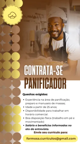 AUXILIAR DE PADARIA - EXPERIÊNCIA EM CILINDRO 