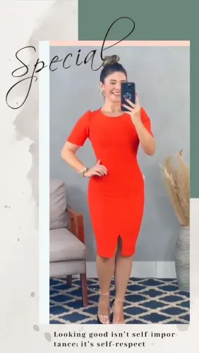 Vestido Evangélico Midi Tubinho Feminino Lucky Brasil Tamanho M Laranja