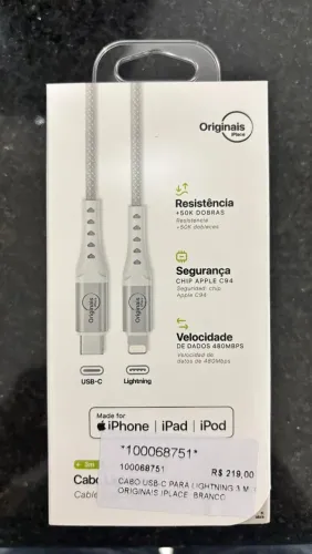 Cabo USB-C para Lightning Iplace - Original - 3 Metros