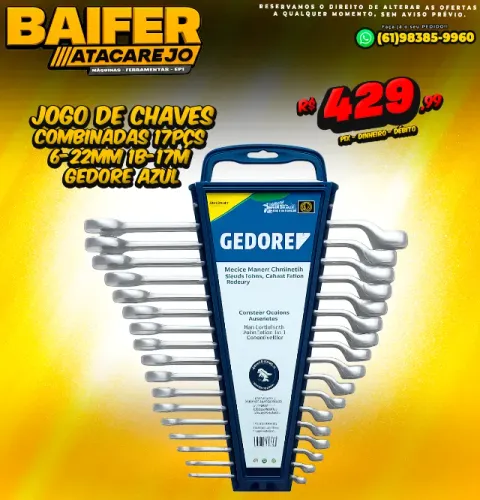 Jogo de Chaves Combinadas 17Pçs 6-22mm 1B-17M Gedore azul