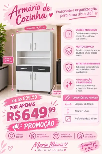 Armário de Cozinha 2 Portas Novo Direto da Fábrica por R$ 649,99!
