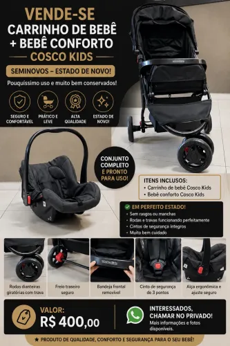 Vende se carrinho e bebê conforto