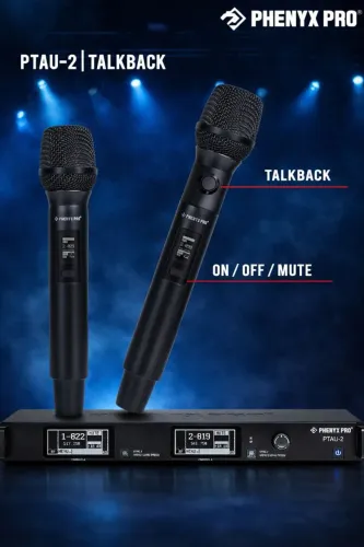 Microfone Phenyx Pro Profissional Sem Fio Duplo PTAU-2 TALKBACK (true diverse)