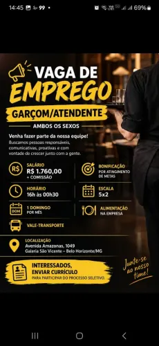 VAGA PARA ATENTENDE FIXO EM RESTAURANTE