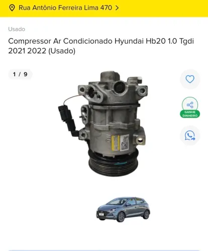 COMPRESSOR AR CONDICIONADO HYUNDAI HB20 1.0 TGDI 2021 2022