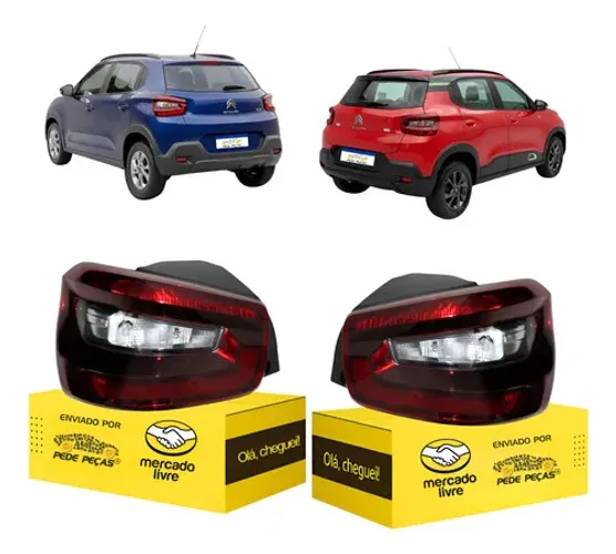 Par Lanterna Traseira Citroen C3 2022 2023 2024 2025 2026 Ambos Lados Vermelho
