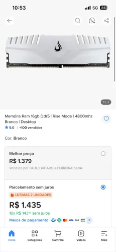 16GB memória ram DDR5 Rise mode
