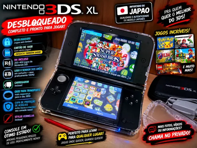 3ds xl completo (desbloqueado e muito mais)