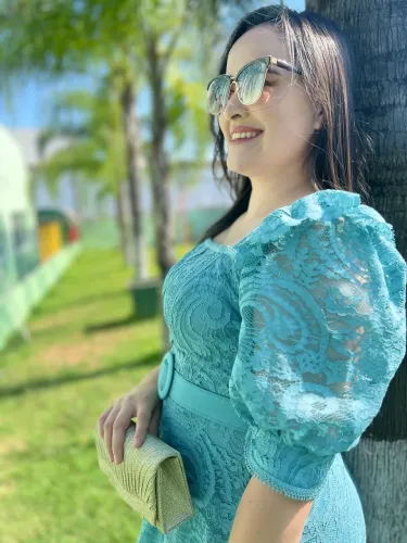 Vestido Renda forrado acompanha cinto de marca evangelica
