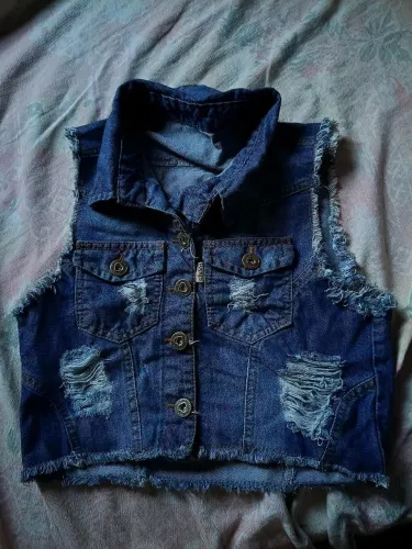 Colete jeans feminino cropped