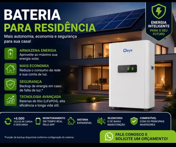 BATERIA RESIDENCIAL DE LÍTIO PARA ENERGIA SOLAR E BACKUP