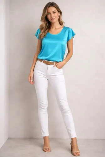 Blusa de Cetim Azul - Parlamento da Moda<br>