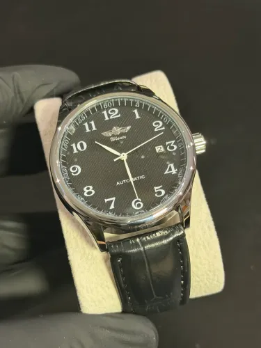 Relógio Winner Automático Original 41mm Masculino Couro Preto Fundo Transparente Novo