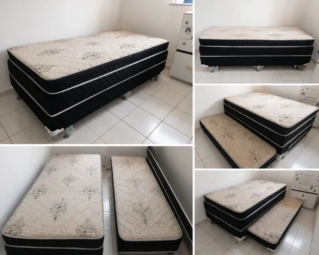 Cama Box Solteiro com Colchão de Molas + Cama Auxiliar