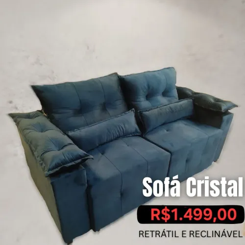PROMOÇÃO URGENTE - Sofá Cristal RETRÁTIL RECLINÁVEL Azul Escuro Disponível