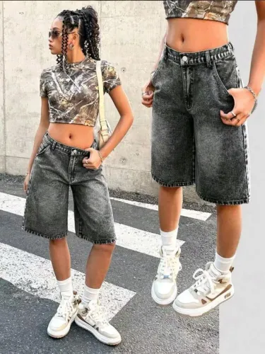 Bermuda Jeans Feminina Jorts Chumbo Cintura Elástica Tamanho M SHEIN