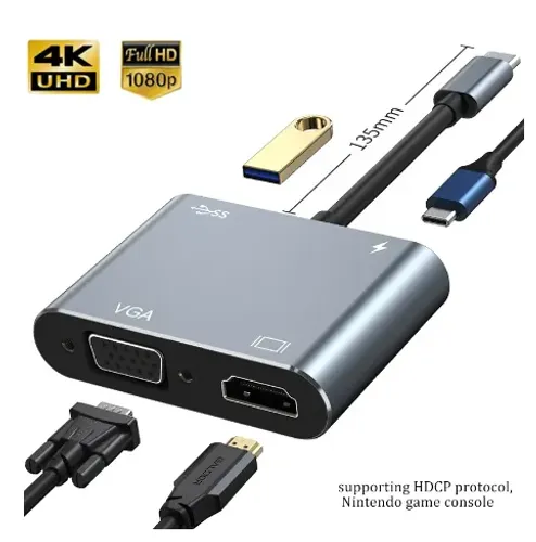 4 em 1 usb c hub para vga hdmi-compatível com usb 3.0 adaptador