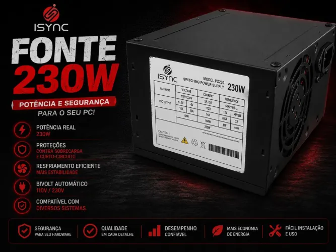 Fonte ISYNC PX230 230W - Funcionando