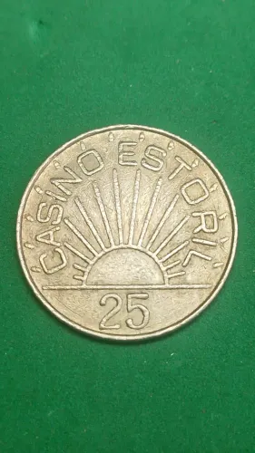 Ficha antiga de jogo 25 escudo do Cassino Estoril em Portugal