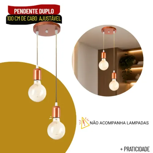 Pendente Tubo Cilindro Duplo em Alumínio Soquete E27 Design Moderno - SCS49