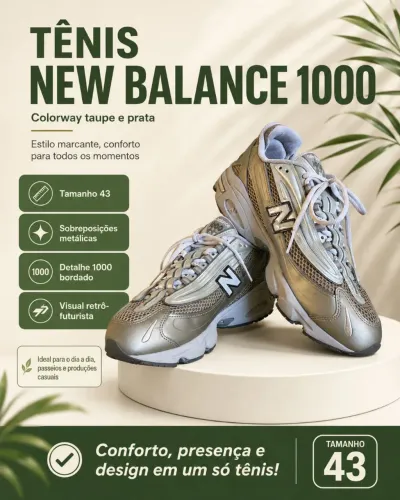 Tênis New Balance 1000 - Taupe/Prata - Tamanho 43
