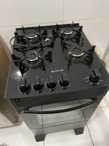 Fogão 4 Bocas Atlas Mônaco Top Glass Mesa de Vidro Preto Acendimento Automático Semi Novo