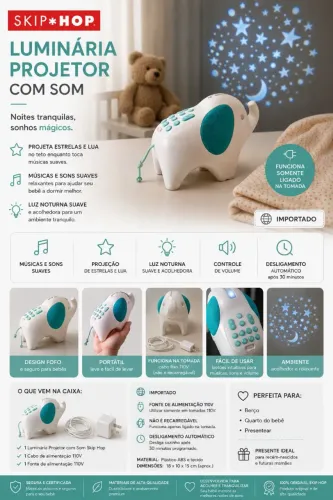 Luminária Projetor com Som Skip Hop Elefante