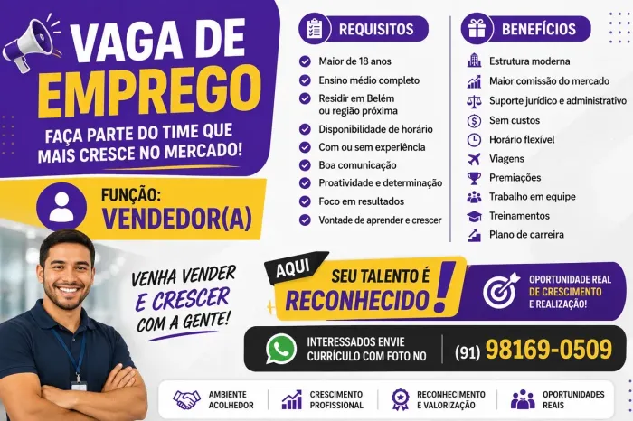TEMOS VAGAS P/ VENDEDOR(A)