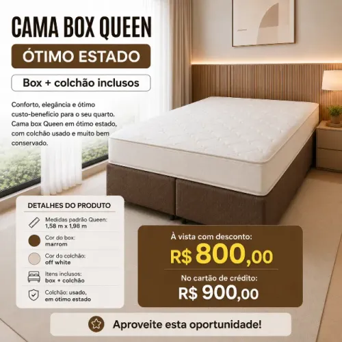 Cama Box Queen Usada em Ótimo Estado ? Box + Colchão Inclusos