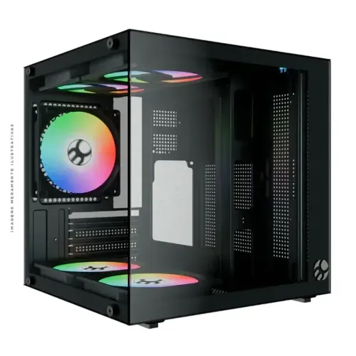 Gabinete Gamer Bluecase LIFE PRO, Com 5 Fans Rainbow Mini Tower, Lateral Vidro, mATX, 