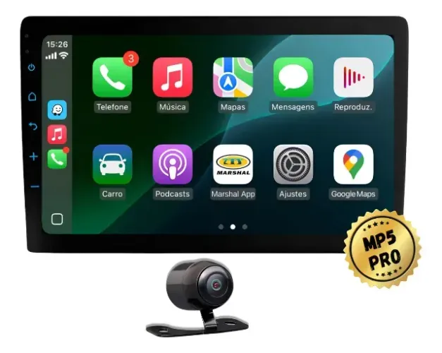Central Multimidia 9'' Mp5 Carplay Android Auto Sem Fio Preto