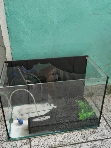 Aquário fundo preto + enfeite e substrato preto com aparelho fazedor de bolhas