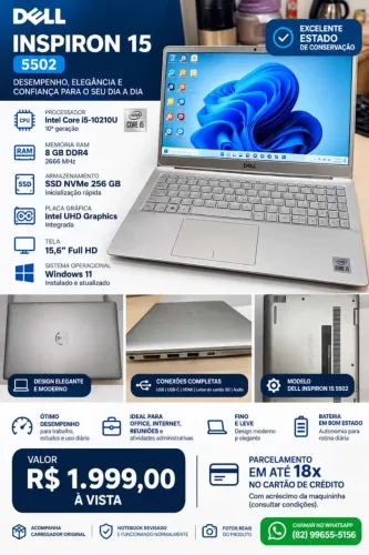 Notebook Dell i5-10210U geração / SSD 256gb NVMe