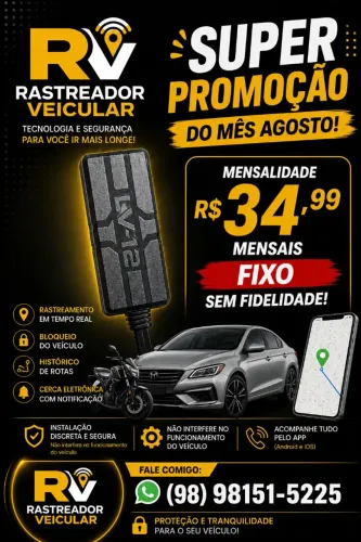 Rastreador Veicular 34,99 fixo