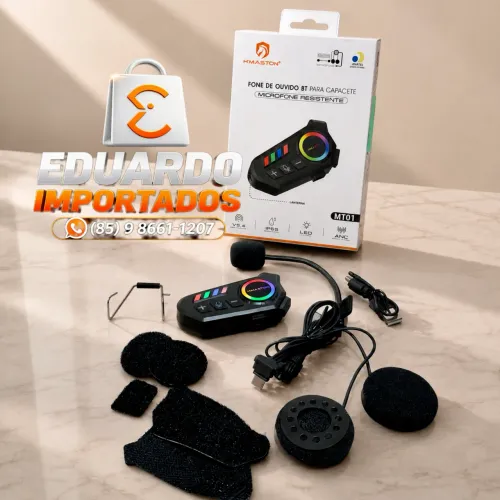 Fone Bluetooth 5.4 com Microfone, iP65, luz Colorida, Redução de Ruído para CAPACETE, Moto