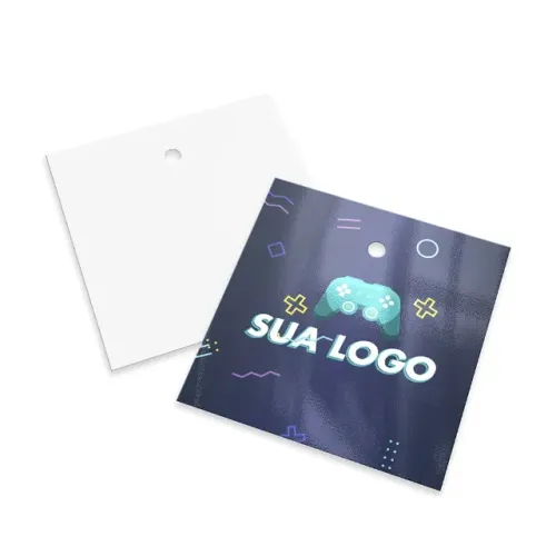 1000 unid | TAGS PADRÃO FURO COUCHÊ 250G VERNIZ UV