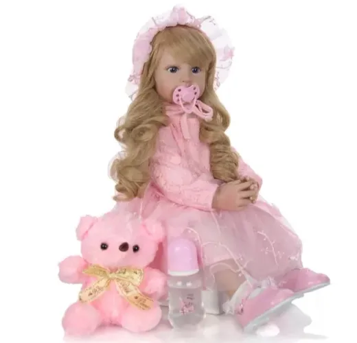 Boneca Bebê Reborn Menina Realista, com Chupeta e Mamadeira 